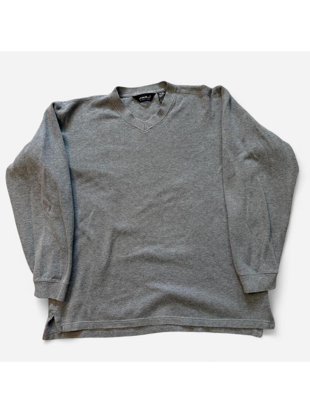 Eddie Bauer Gray Cotton V-Neck Sweater